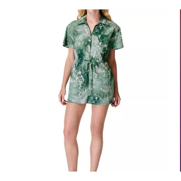 Sweaty Betty Anytime Short Sleeve All Day Romper Green Pink Multicolor Size 12 - Picture 1 of 12